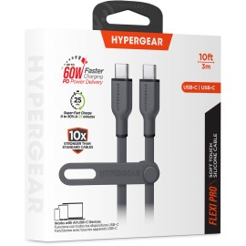 HyperGear® Flexi Pro USB-C® to USB-C® Soft-Touch Silicone Fast Charge and Sync Cable (10 Ft.; Gray)