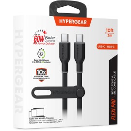 HyperGear® Flexi Pro USB-C® to USB-C® Soft-Touch Silicone Fast Charge and Sync Cable (10 Ft.; Black)