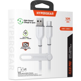 HyperGear® Flexi Pro USB-A to USB-C® Soft-Touch Silicone Charge and Sync Cable, 10 Ft. (White)