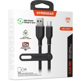 HyperGear® Flexi Pro USB-A to USB-C® Soft-Touch Silicone Charge and Sync Cable, 10 Ft. (Black)