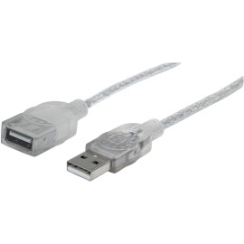 Manhattan® A-Male to A-Female USB 2.0 Extension Cable, Translucent Silver (6 Ft.)