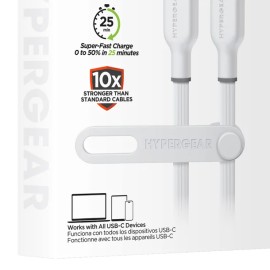 HyperGear® Flexi Pro USB-C® to USB-C® Soft-Touch Silicone Fast Charge and Sync Cable (15 Ft.; White)