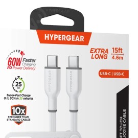 HyperGear® Flexi Pro USB-C® to USB-C® Soft-Touch Silicone Fast Charge and Sync Cable (15 Ft.; White)