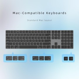 Bluetooth Slim Keyboard for Mac, Aluminum Rechargeable Keyboard Wireless, Low-Profile Silent Flat Key Compatible with Apple iMac, MacBook, Mac and iOS, Full Size - Space Gray