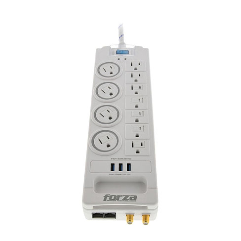 Forza - Surge protector - AC 110/220 V - 11 Outlets - NEMA 3USB 5ft WH