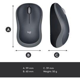 Logitech M185 - Mouse - optical - 3 buttons - wireless - 2.4 GHz - USB wireless receiver - swift gray