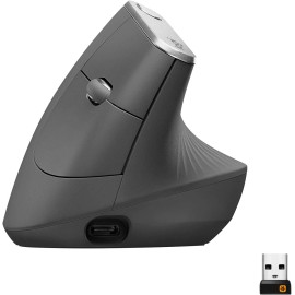 Logitech MX Vertical - Vertical mouse - ergonomic - optical - 6 buttons - wireless, wired - Bluetooth, 2.4 GHz - USB wireless receiver - graphite