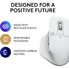 Logitech Master Series MX Master 3S - Mouse - ergonomic - optical - 7 buttons - wireless - Bluetooth, 2.4 GHz - Logitech Logi Bolt USB receiver - pale gray