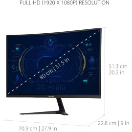 ViewSonic VX3218-PC-MHD 32 Inch Curved 1080p 1ms 180Hz Gaming Monitor with FreeSync Premium, Eye Care, HDMI and Display Port