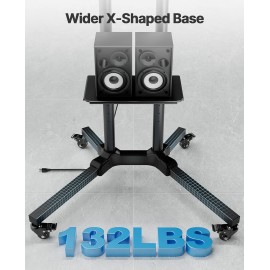 HUANUO TV Stand with Power Outlet, Rolling TV Stand for 32-85 Inch Flat/Curved LED TVs, Tilt TV Cart with Adjustable Shelf, Mobile TV Stand on Wheels Holds up to 132 lbs Max VESA 600x400mm