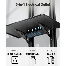 HUANUO TV Stand with Power Outlet, Rolling TV Stand for 32-85 Inch Flat/Curved LED TVs, Tilt TV Cart with Adjustable Shelf, Mobile TV Stand on Wheels Holds up to 132 lbs Max VESA 600x400mm