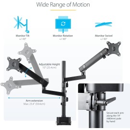 StarTech.com Desk Mount Dual Monitor Arm - Full Motion Monitor Mount for VESA Displays up to 32