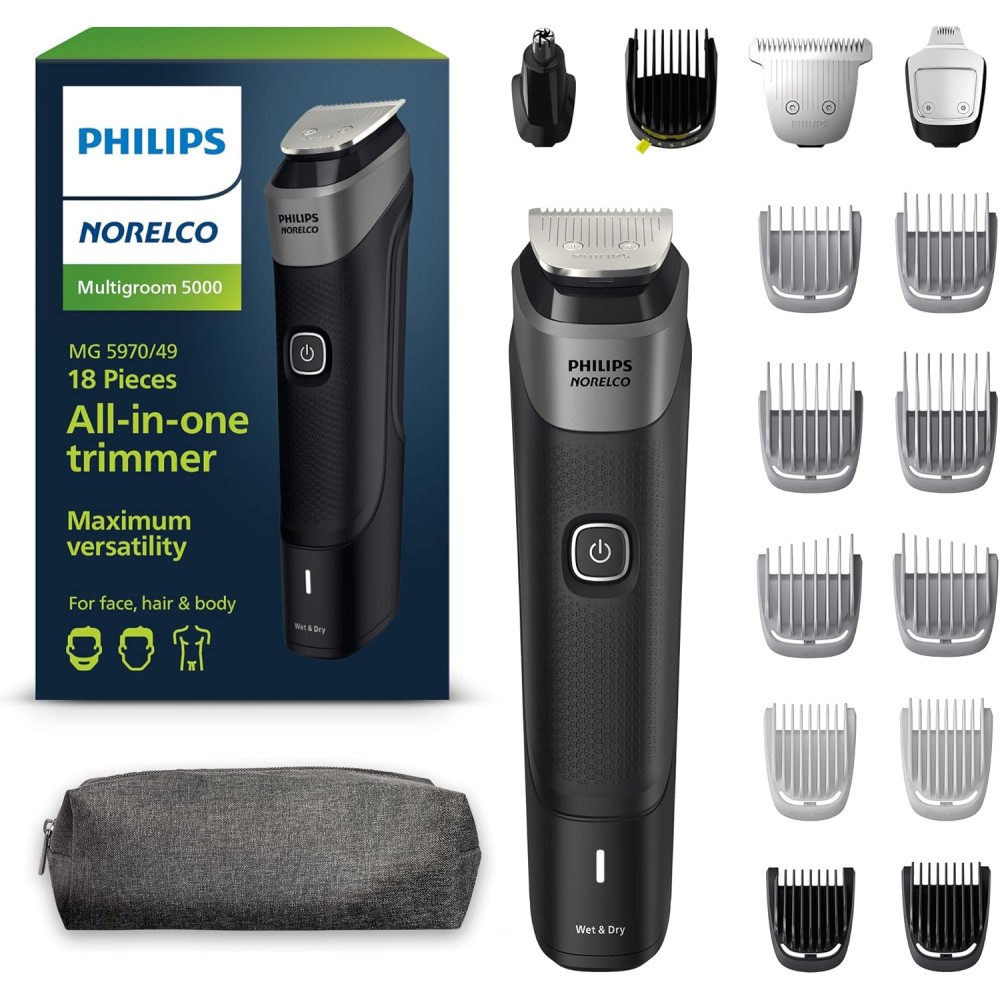 Philips Norelco Multigroom 5000 Series, All-in-One Shaver, Beard Trimmer and Hair Clipper, 18-Piece Men's Grooming Kit for Beard