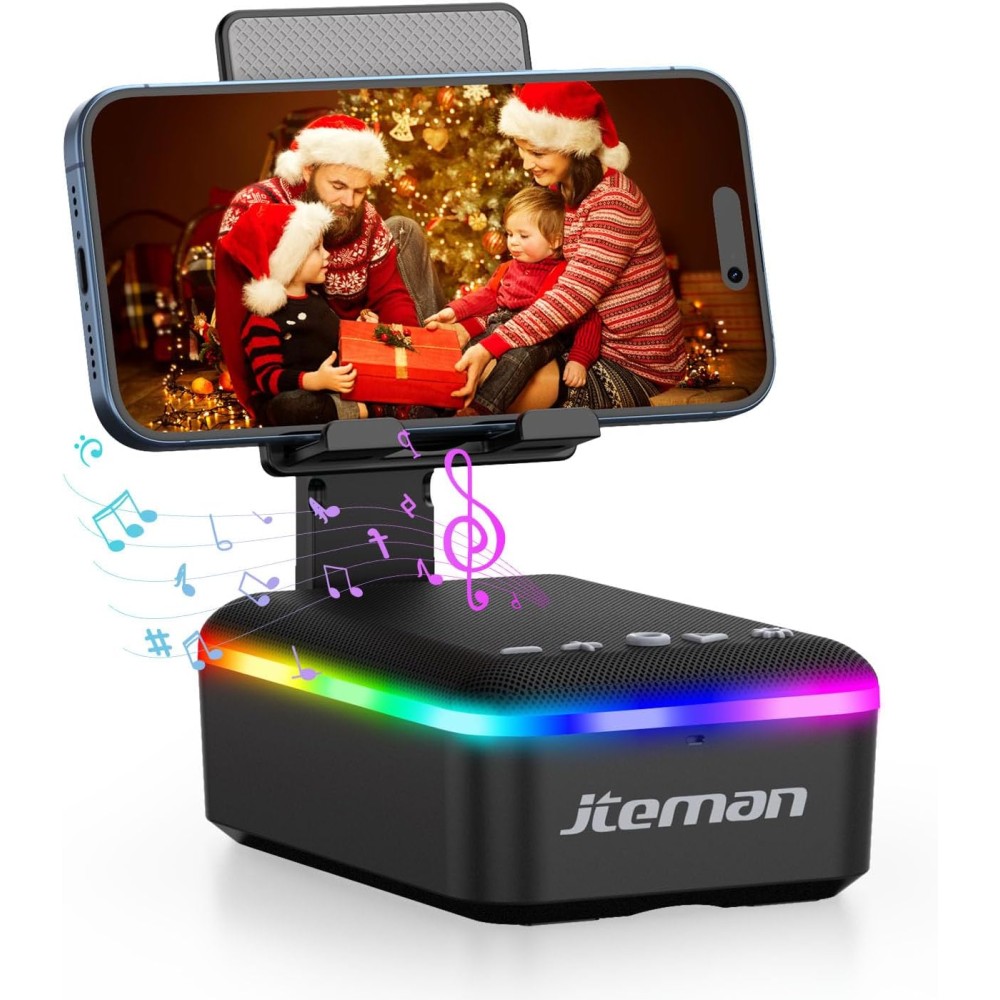 JTEMAN Gifts for Men Women,Cell Phone Stand with Bluetooth Speaker,LED Light,and Lanyard