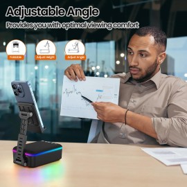 JTEMAN Gifts for Men Women,Cell Phone Stand with Bluetooth Speaker,LED Light,and Lanyard