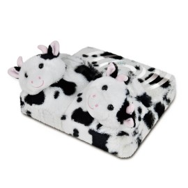 Health Touch Animal Foot Massager with Vibration Relaxation, Ultra Soft - Cow, White and Black Color