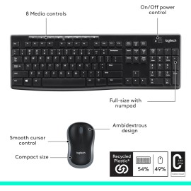 Logitech MK270 Wireless Combo - Keyboard and mouse set - wireless - 2.4 GHz - English - black
