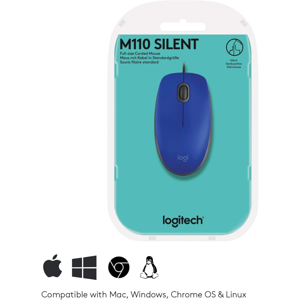 Log Mouse Logitech - Mouse - Wired - Blue - M110 Silent - LOG-910006755