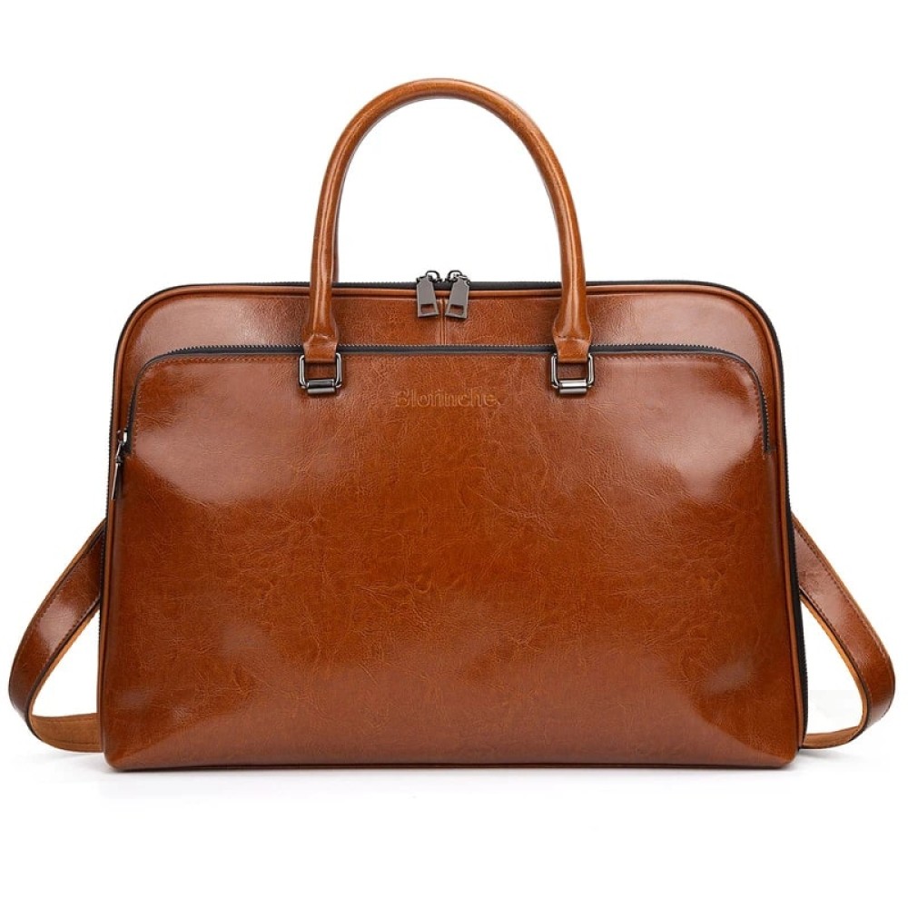 Blofinche Genuine Leather laptop Briefcase: Messenger shoulder bag 15 16 inch