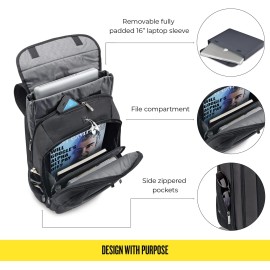 Solo New York Metropolitan 16 Inch Laptop Backpack with Removable Sleeve, Black/Grey