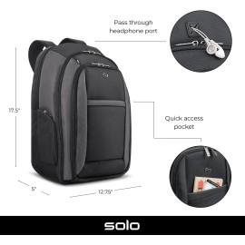 Solo New York Metropolitan 16 Inch Laptop Backpack with Removable Sleeve, Black/Grey