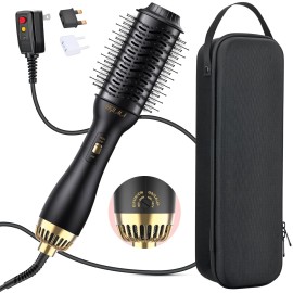 Angilala 110~250V Dual Voltage Hair Dryer Brush for International Travel, EU/UK Plug Adapter & Travel Case Included, Europe Travel Essentials for Women