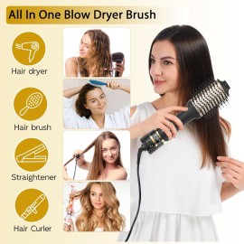 Nicebay Hair Dryer Brush, Hot Tools Blow Dryer Brush for Women, One Step Blowout Brush with Display Screen, Oval Ceramic Barrel, Negative Ion, Black and Gold