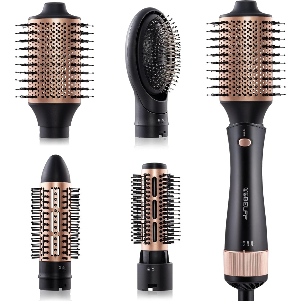 Hair Blow Dryer Brush Set - Versatile Detachable Negative Ion Styler Kit, Ceramic Barrel Hot Air Brush Tools for Volumer, Dry, Slightly Curly, for Women Middle to Long Hair