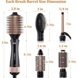 Hair Blow Dryer Brush Set - Versatile Detachable Negative Ion Styler Kit, Ceramic Barrel Hot Air Brush Tools for Volumer, Dry, Slightly Curly, for Women Middle to Long Hair