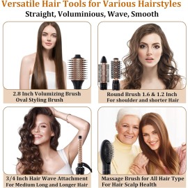Hair Blow Dryer Brush Set - Versatile Detachable Negative Ion Styler Kit, Ceramic Barrel Hot Air Brush Tools for Volumer, Dry, Slightly Curly, for Women Middle to Long Hair