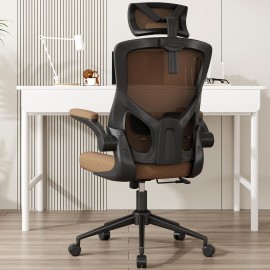 CYKOV Ergonomic Mesh Desk Chair, B0C697FCVG High Back Computer Chair- Adjustable Headrest with Flip-Up Arms, Lumbar Support, Swivel Executive Task Chair (Mummy Brown, Modern)