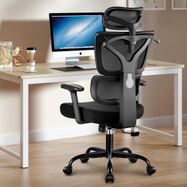 Winrise Office Chair Ergonomic Desk Chair, B0C4GRM8HS High Back Gaming Chair, Big and Tall Reclining Comfy Home Office Chair Lumbar Support Breathable Mesh Computer Chair Adjustable Armrests (Black)