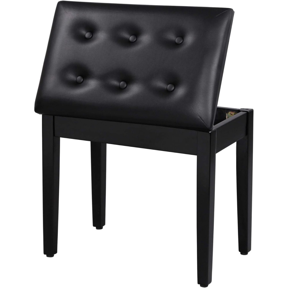 SONGMICS Piano Bench with Padded Cushion and Storage Compartment for Music Books, Vanity Stool, Tufted Wooden Piano Seat, 13.8 x 22 x 19.5 Inches, Black ULPB55H