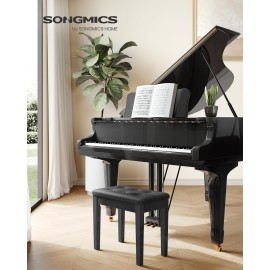 SONGMICS Piano Bench with Padded Cushion and Storage Compartment for Music Books, Vanity Stool, Tufted Wooden Piano Seat, 13.8 x 22 x 19.5 Inches, Black ULPB55H