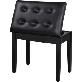 SONGMICS Piano Bench with Padded Cushion and Storage Compartment for Music Books, Vanity Stool, Tufted Wooden Piano Seat, 13.8 x 22 x 19.5 Inches, Black ULPB55H