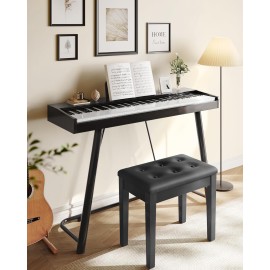 SONGMICS Piano Bench with Padded Cushion and Storage Compartment for Music Books, Vanity Stool, Tufted Wooden Piano Seat, 13.8 x 22 x 19.5 Inches, Black ULPB55H