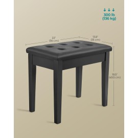 SONGMICS Piano Bench with Padded Cushion and Storage Compartment for Music Books, Vanity Stool, Tufted Wooden Piano Seat, 13.8 x 22 x 19.5 Inches, Black ULPB55H