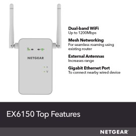 Netgear WiFi Mesh Range Extender EX6150 - Coverage up to 1200 sq. ft