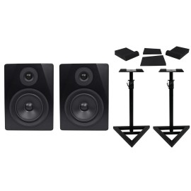 Pair Rockville APM5W 5.25" 2-Way 250W Powered USB Studio Monitors+Stands+Pads