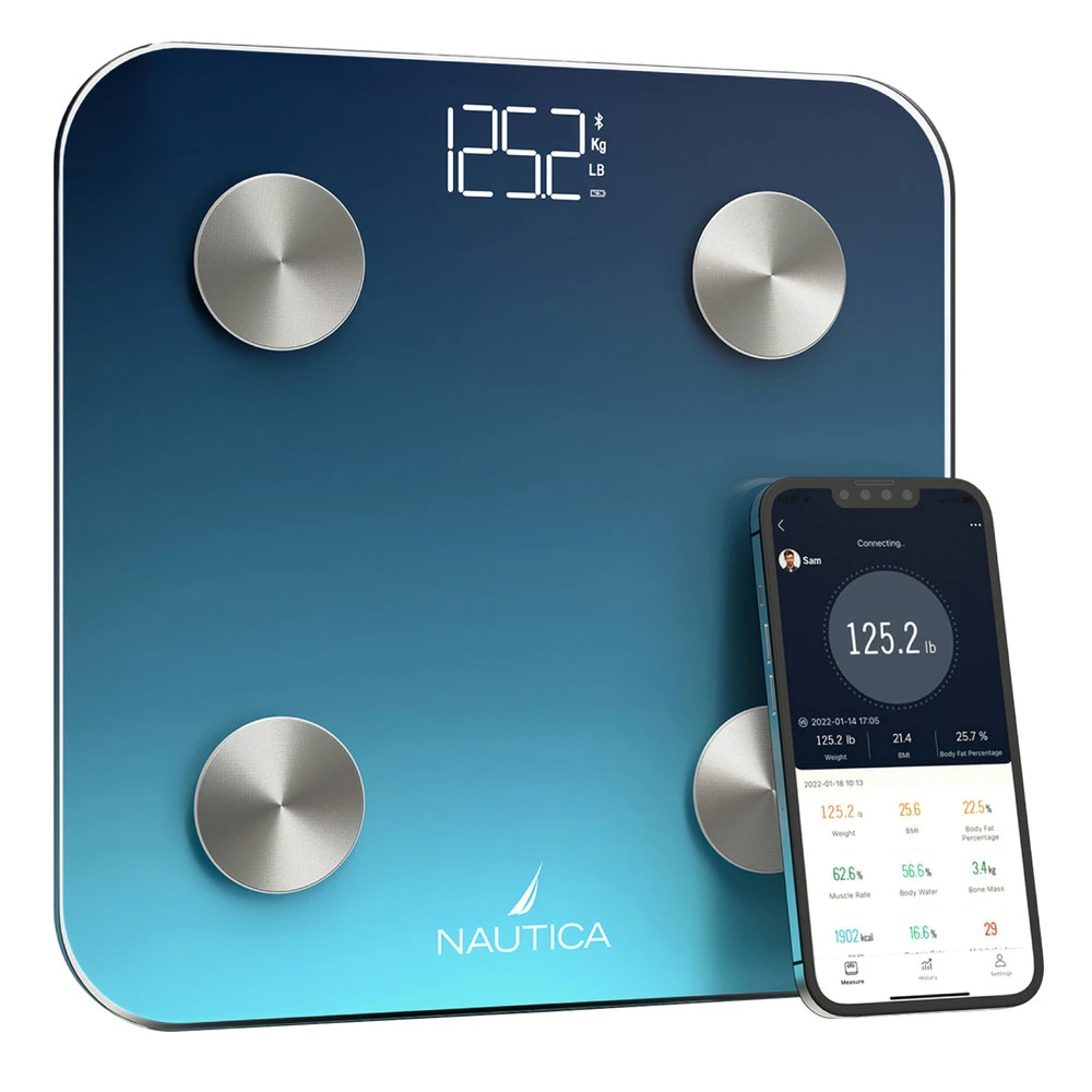 Nautica Smart Body Tracker Plus Bluetooth Scale, Navy Blue