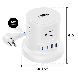 Uncaged Ergonomics Retractable Cube 4-Outlet / 4-USB Surge Protector, White