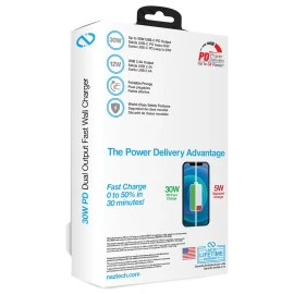 Naztech 30-Watt Power Delivery Dual-Output USB-C Fast Wall Charger