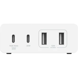 Belkin BoostCharge Pro Power adapter GaN technology 108 Watt Fast Charge, PD 3.0 - 4 output connectors (2 x USB, 2 x USB-C) - white