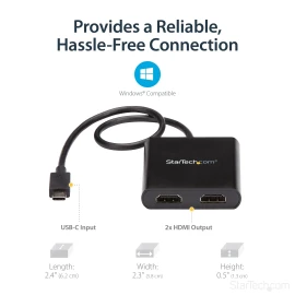 StarTech 2-Port Multi Monitor Adapter, USB-C to 2x HDMI Video Splitter, USB Type-C DP Alt Mode to HDMI MST Hub