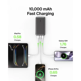 Belkin BoostCharge - Power bank - 10000 mAh - 15 Watt - 3 output connectors (24 pin USB-C, 2 x USB) - black