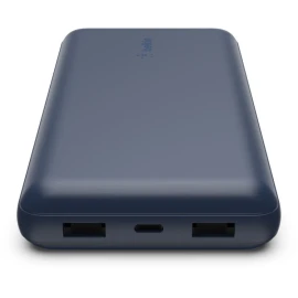 Belkin BoostCharge - Power bank - 20000 mAh - 15 Watt - 3 output connectors (USB, 24 pin USB-C) - on cable: USB-C - blue