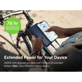 Belkin BoostCharge - Power bank - 20000 mAh - 15 Watt - 3 output connectors (USB, 24 pin USB-C) - on cable: USB-C - blue