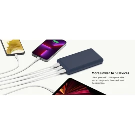 Belkin BoostCharge - Power bank - 20000 mAh - 15 Watt - 3 output connectors (USB, 24 pin USB-C) - on cable: USB-C - blue
