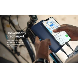 Belkin BoostCharge - Power bank - 20000 mAh - 15 Watt - 3 output connectors (USB, 24 pin USB-C) - on cable: USB-C - blue