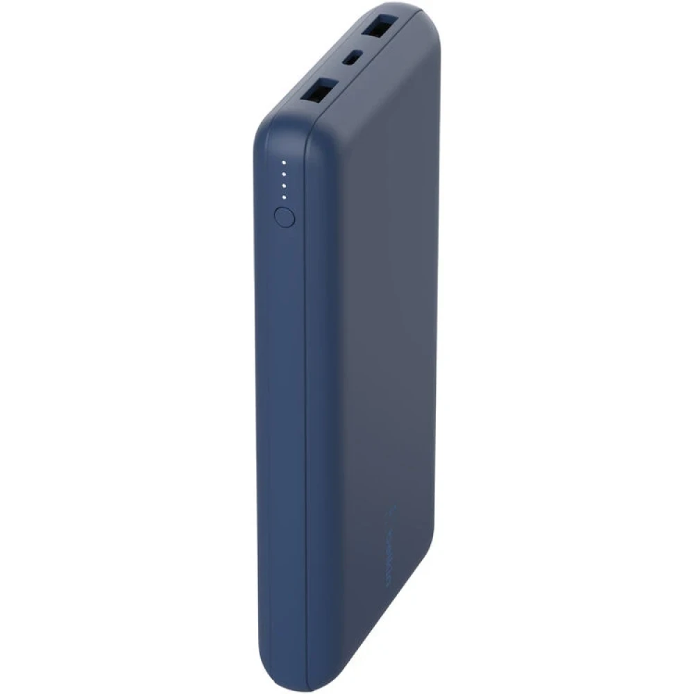 Belkin BoostCharge - Power bank - 20000 mAh - 15 Watt - 3 output connectors (USB, 24 pin USB-C) - on cable: USB-C - blue
